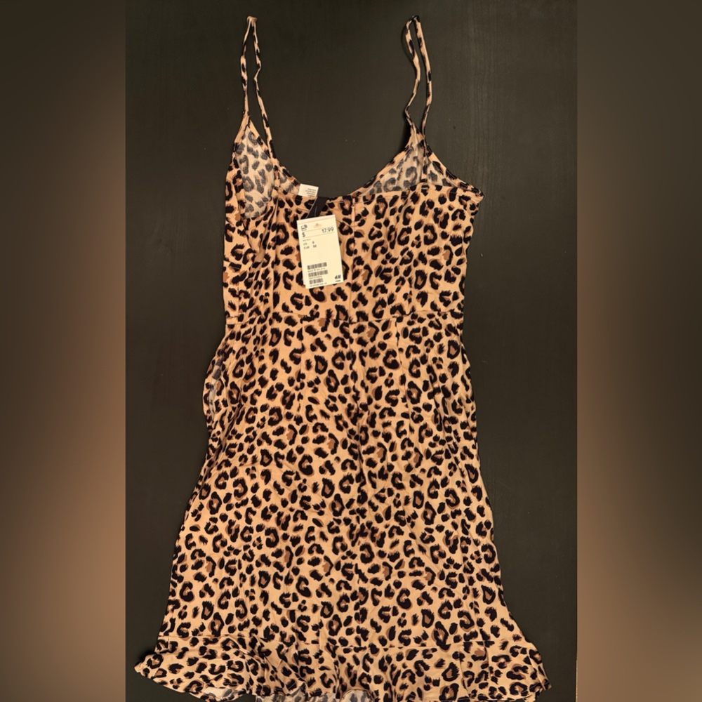 NWT H&M Leopard Print Strappy Ruffle Dress 🐆 - Size 0 (EUR 32)